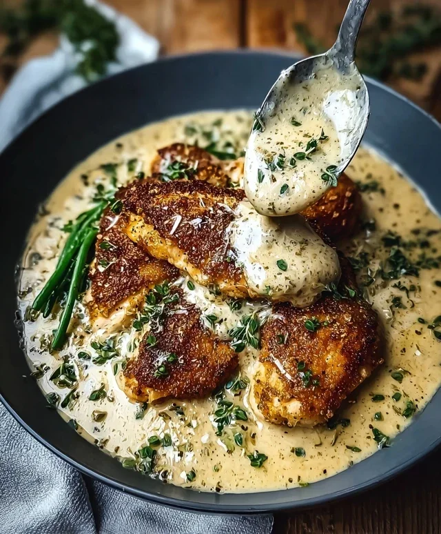 Knuspriges Parmesan-Hähnchen mit cremiger Knoblauchsoße