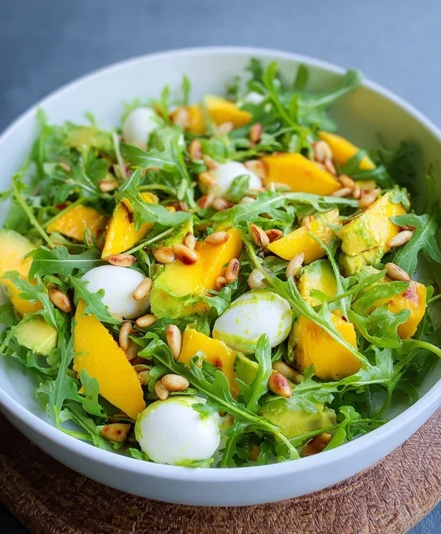 Rucola Mango Salat mit Pinienkernen