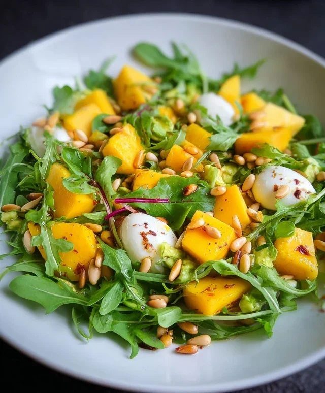 Rucola Mango Salat mit Pinienkernen