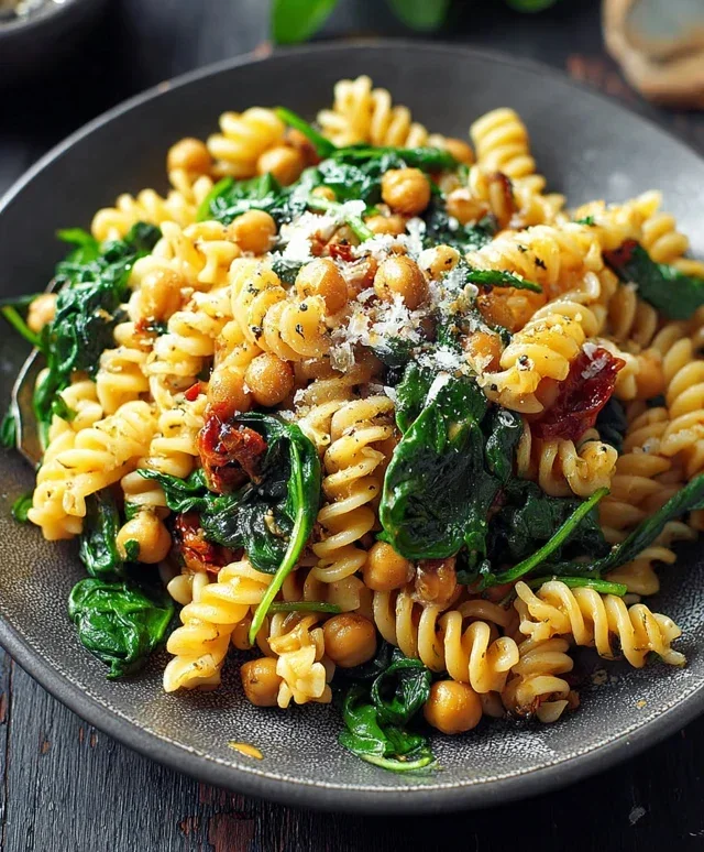 Fusilli mit Kichererbsen Spinat