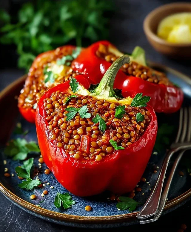 Gefüllte Spitzpaprika mit Linsen