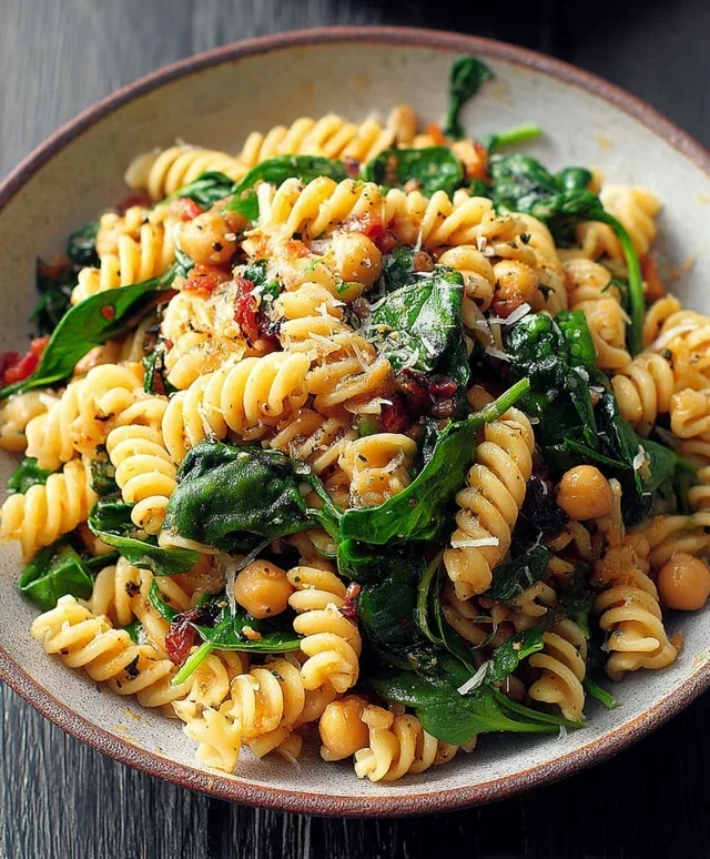 Fusilli mit Kichererbsen Spinat