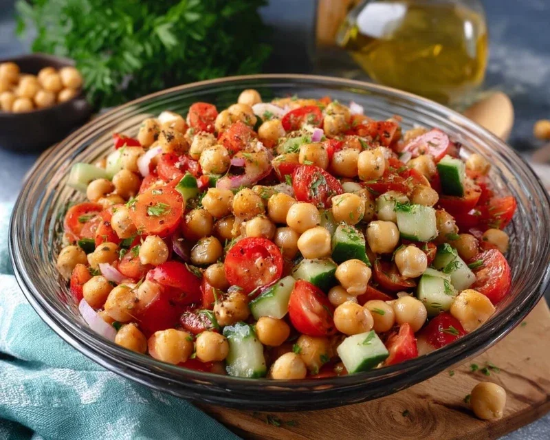 Kichererbsen Salat mit Gurke und Tomaten