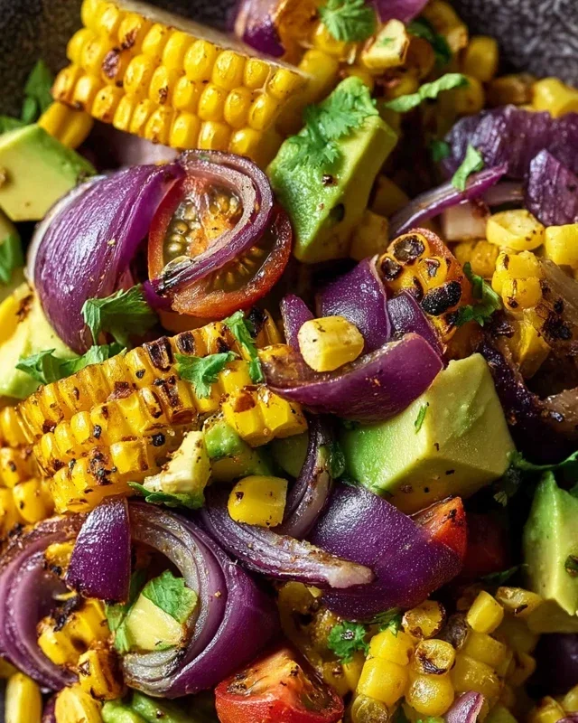 Charred Corn Avocado Salad with Roasted Red Onions