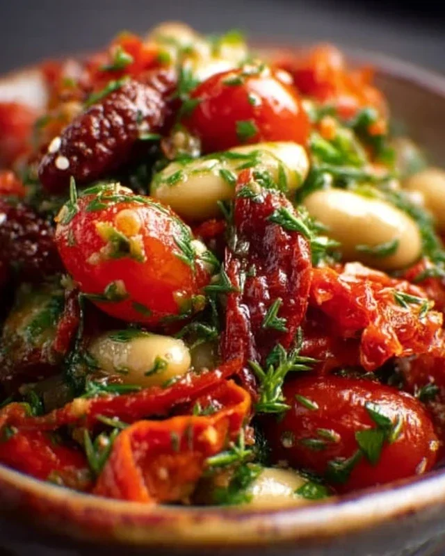 Marinierter getrockneter Tomaten-Bohnen-Salat – frisch & aromatisch