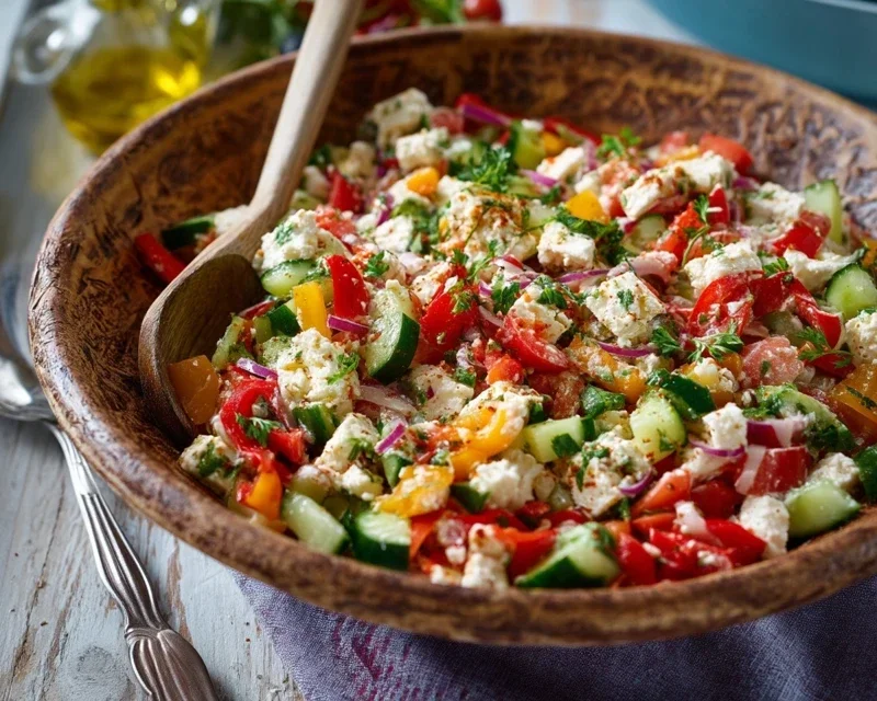 Mediterraner Reissalat mit Feta, Gurken und Paprika