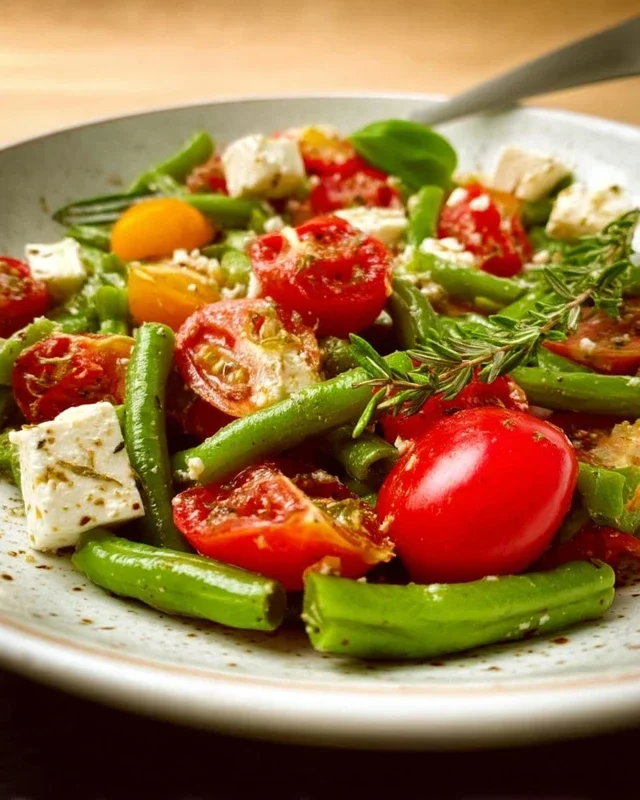 Grüne Bohnen Salat mit Tomaten und Feta