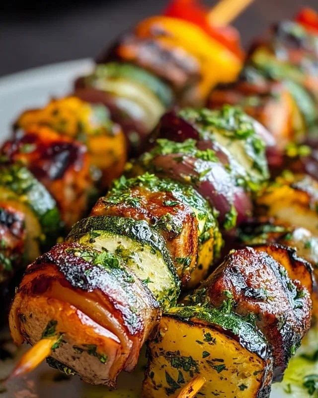 Gegrillte Gemüsespieße mit Kräutermarinade einfach zubereiten.