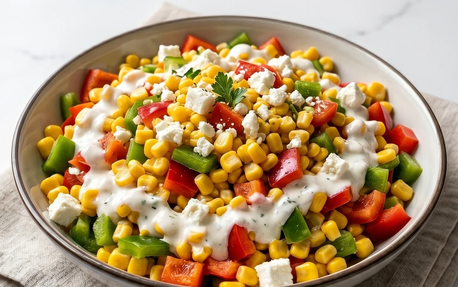 Paprika-Mais-Salat mit Feta & Joghurt