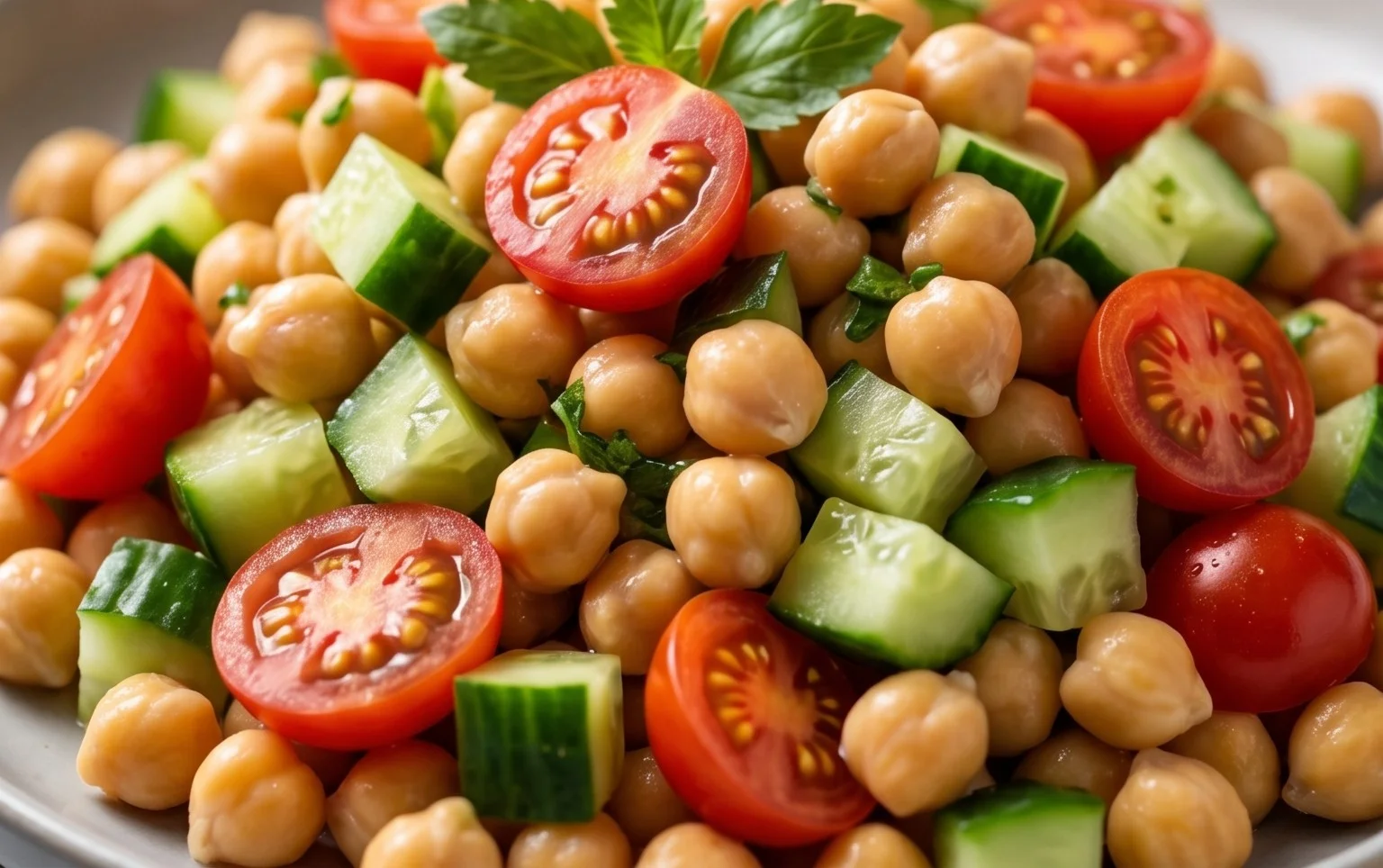 Kichererbsen Salat mit Gurke und Tomaten