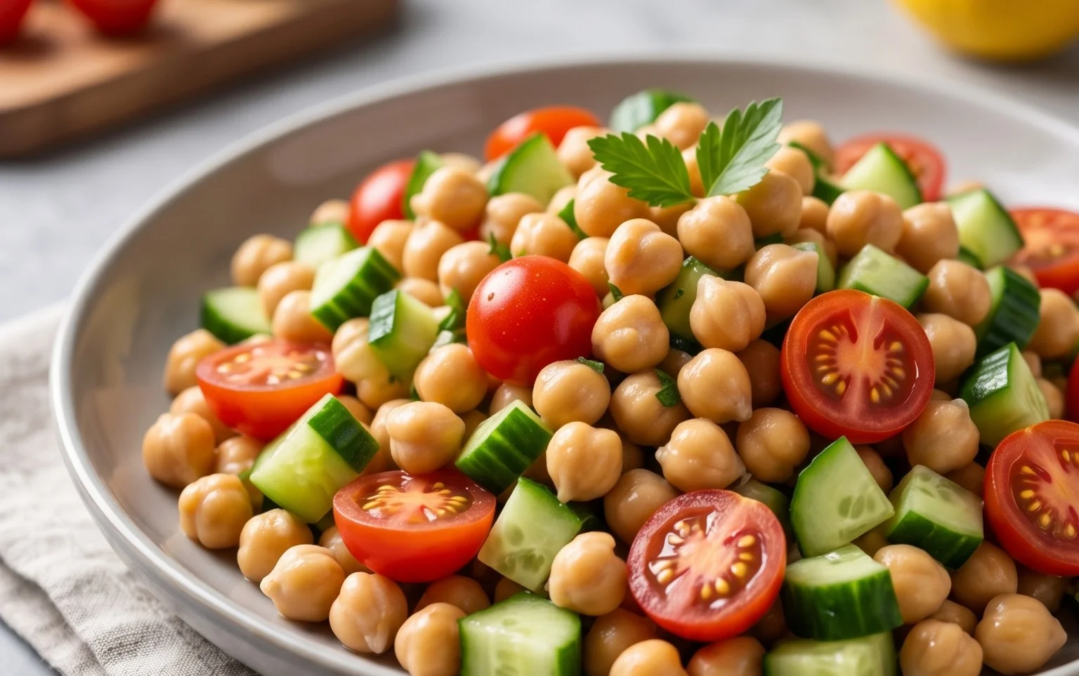 Kichererbsen Salat mit Gurke und Tomaten