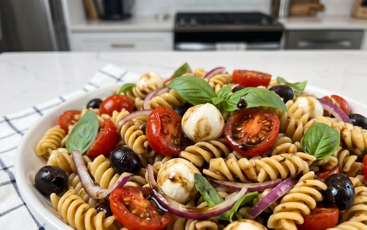 Mediterraner Nudelsalat mit Balsamico Dressing
