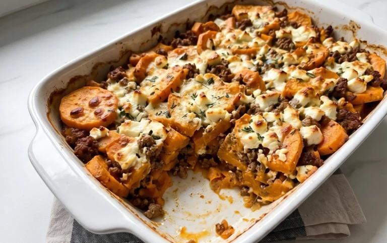 Süßkartoffel-Hackfleisch-Auflauf mit Feta