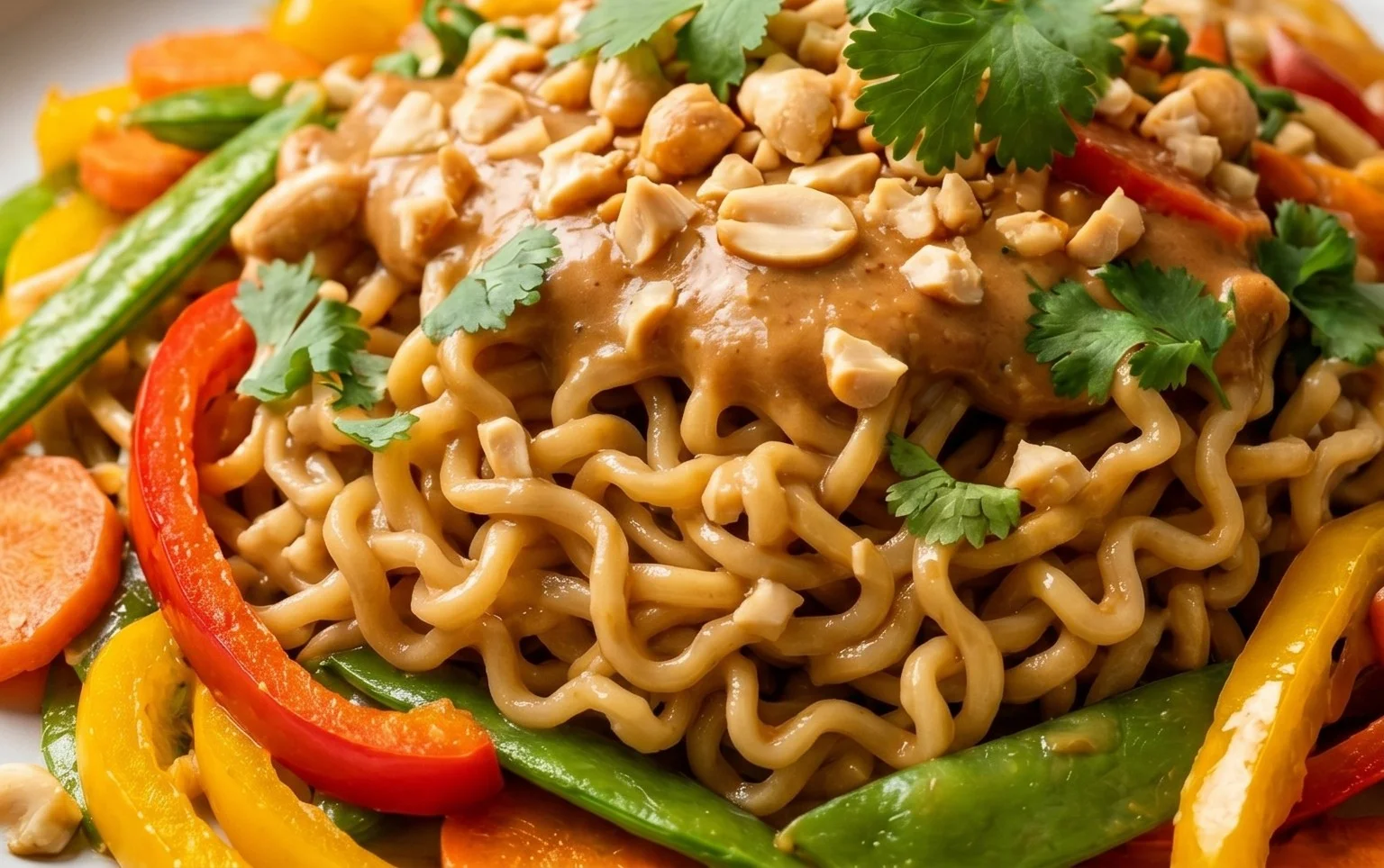 Mie Nudeln mit Erdnusssauce und Gemüse