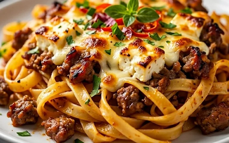 Griechischer Nudel-Auflauf mit Feta und Hackfleisch