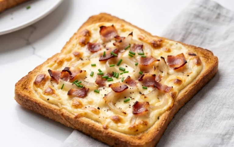 Flammkuchen Toast mit Speck und Zwiebeln