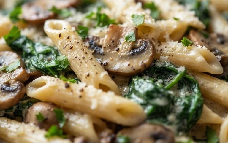One-Pot Garlic Parmesan Pasta with Spinach and Mushrooms
