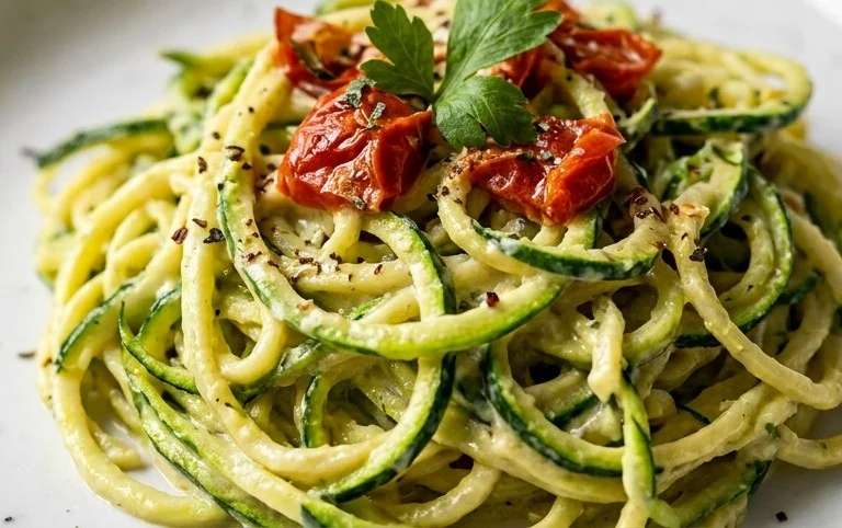 Zucchini-Spaghetti in cremiger Sauce– Zoodles