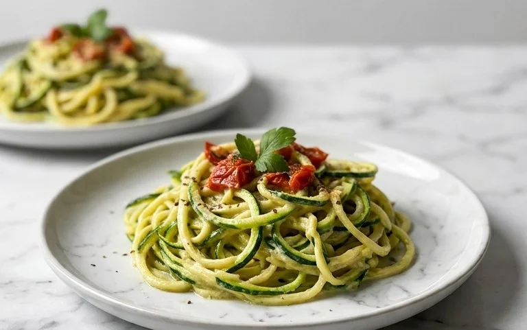 Zucchini-Spaghetti in cremiger Sauce– Zoodles