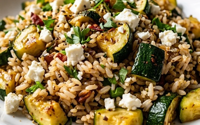Zucchini-Reis-Pfanne mit Feta