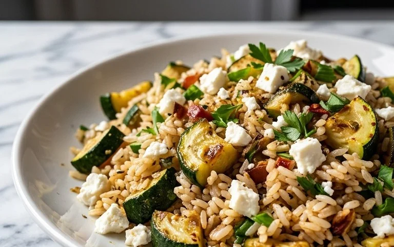 Zucchini-Reis-Pfanne mit Feta