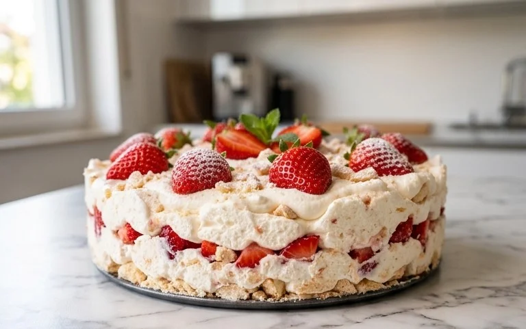 3 Ingredient No Bake Strawberry Cloud Cake