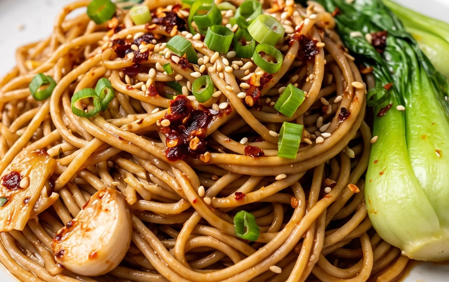 Spicy Garlic Soba Noodles with Bok Choy