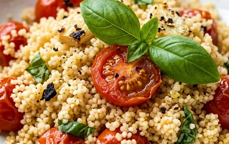 Healthy One-Pan Couscous With Garlic, Tomatoes And Basil