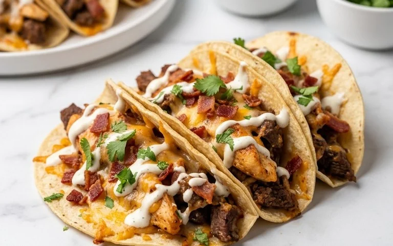 Baked Chicken Beef Bacon Ranch Tacos