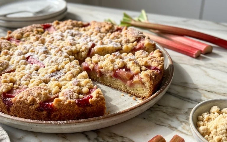 Rhabarberkuchen mit Streusel – Rezept für Eilige