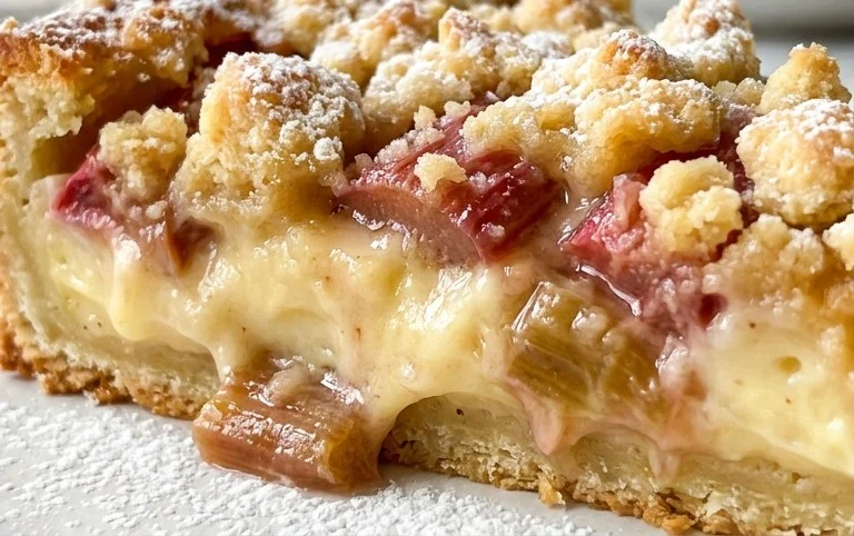 Rhabarberkuchen mit Pudding und Streuseln – wie von Oma