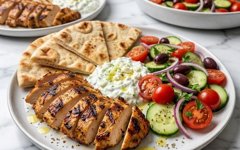 Mediterranes Hähnchen-Gyros mit Feta-Tzatziki genießen!