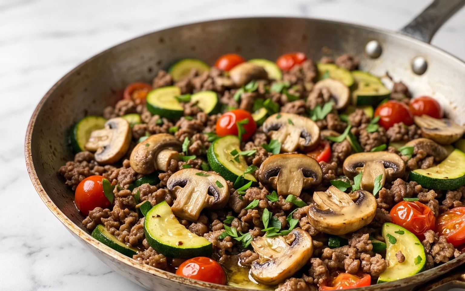 Zucchini-Cbeef hampignonpfanne