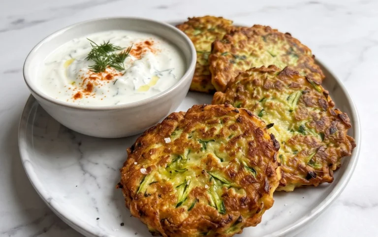 Zucchini Puffer schnell und einfach mit Joghurt-Dip