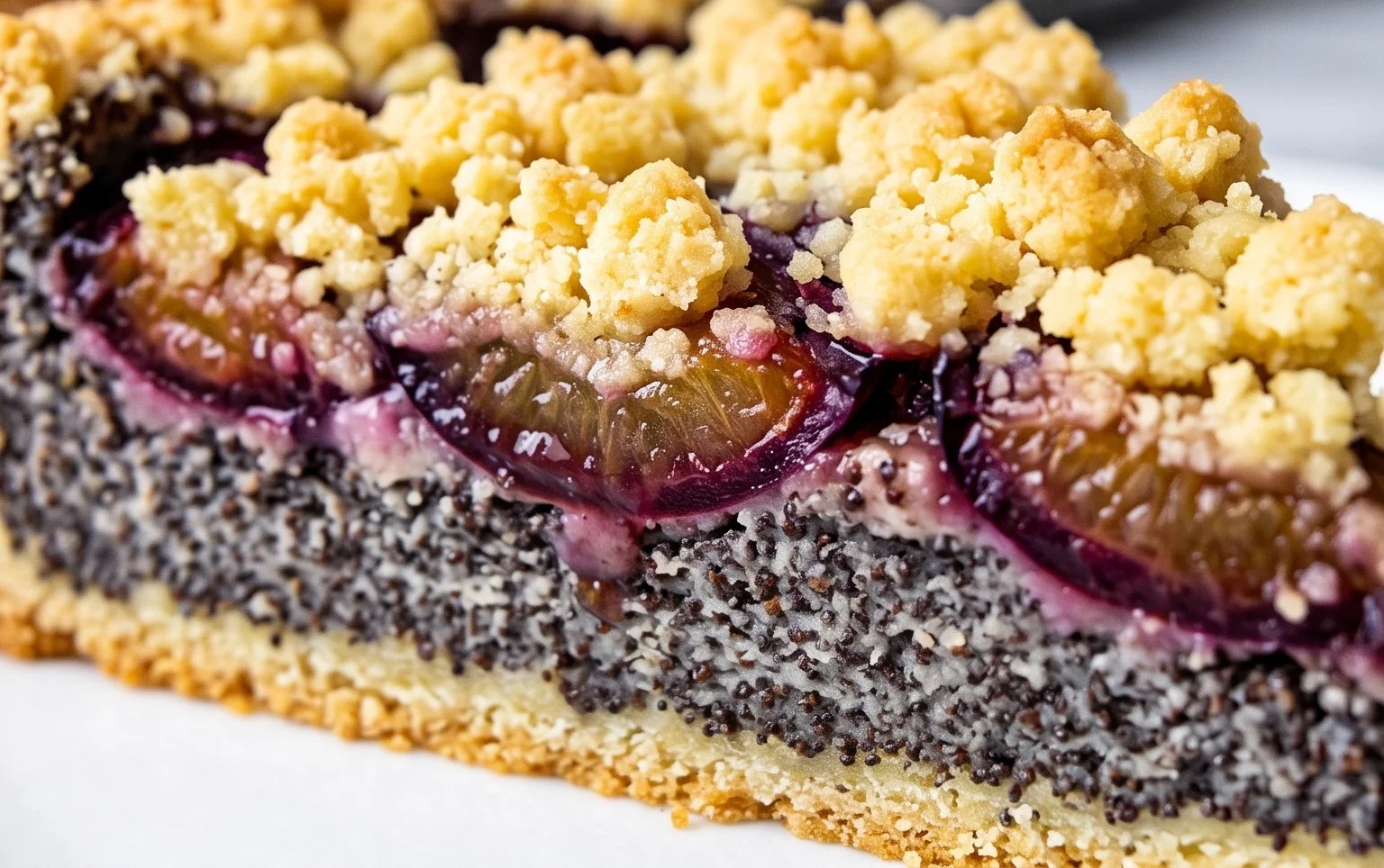 Mohn-Pflaumenkuchen mit Streuseln