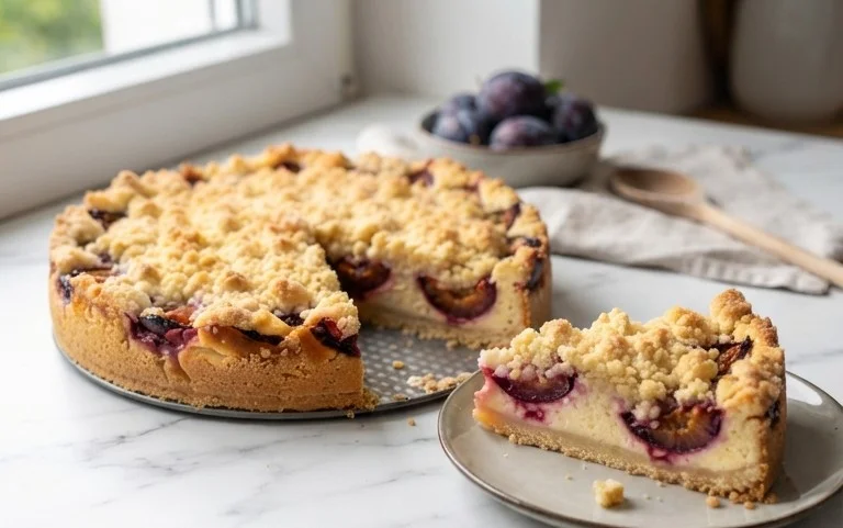 Zwetschgen-Käsekuchen - mit Mürbeteigboden & Streusel